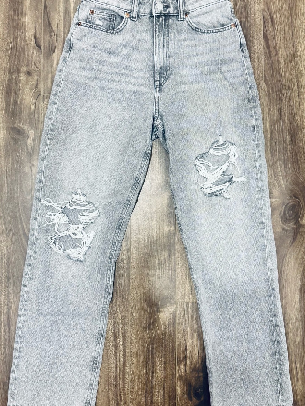 H&M High-Rise Distressed Grey Wash Women's Jeans